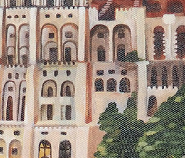 Breugel's The Tower of Babel floating on a gigantic pontoon