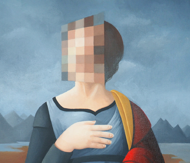 Raphael's Saint Catherine of Alexandria with a face blurred beyond recognition