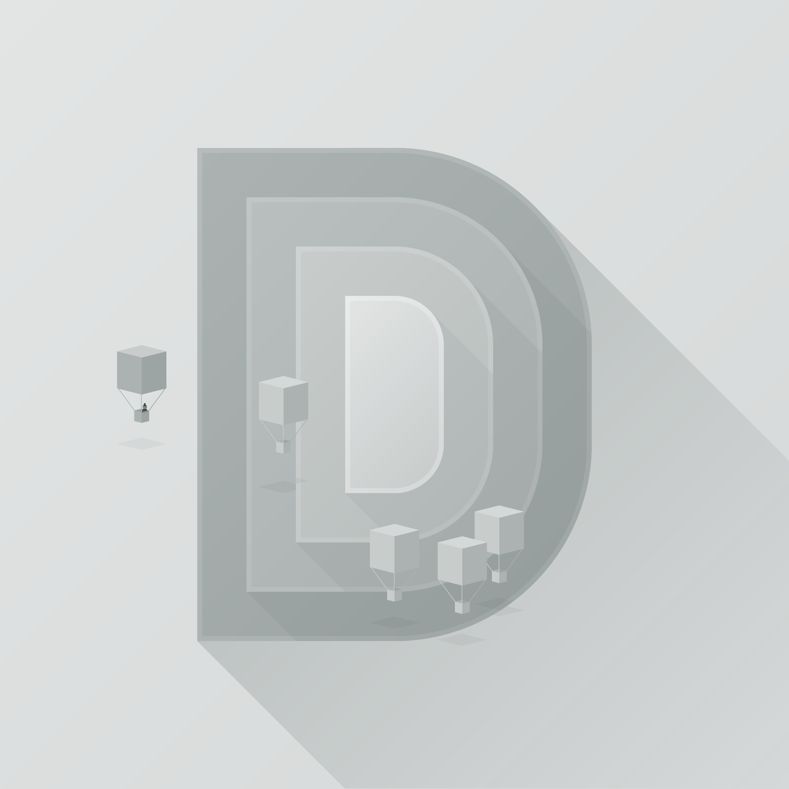 An illustration of balloons flying over a hill shaped like a D