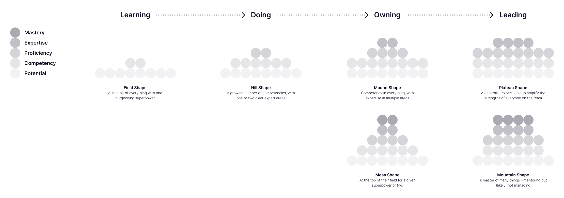 A visualization of how individuals would grow their skills with time